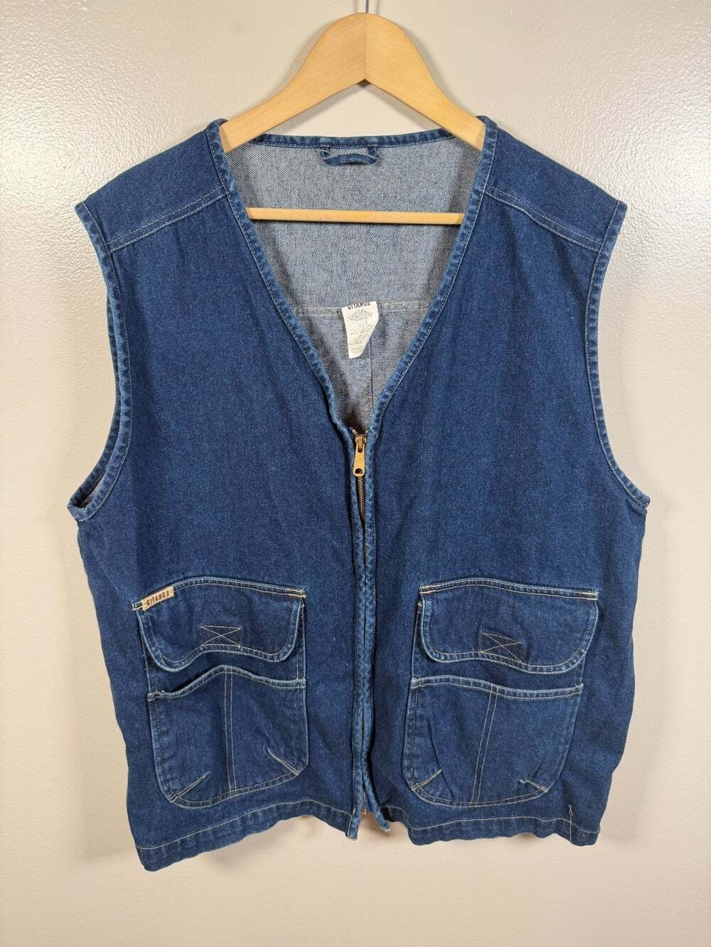 Vintage Gitano Utility Cargo Denim Vest Mens Size XL Blue 90s Gorpcore Rugged